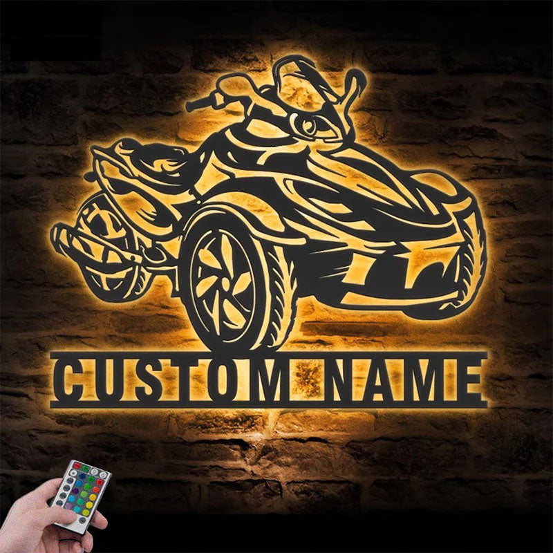 Custom Name Dirt Bike Name Sign Home Three Wheel, Metal Wall Signs With RGB Led Light