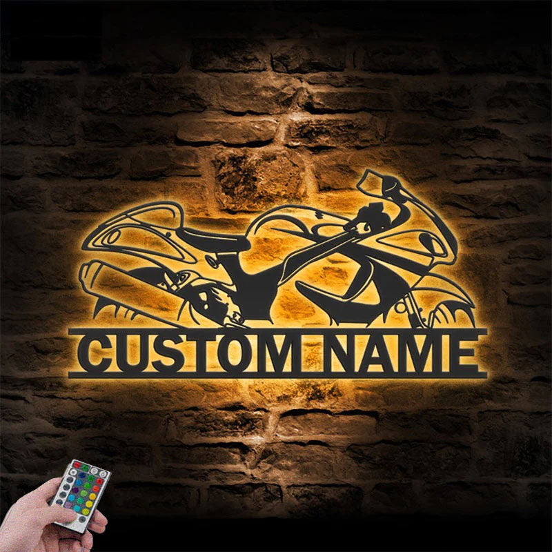 Custom Name Dirt Bike Name Sign Home, Metal Wall Signs With RGB Led Light