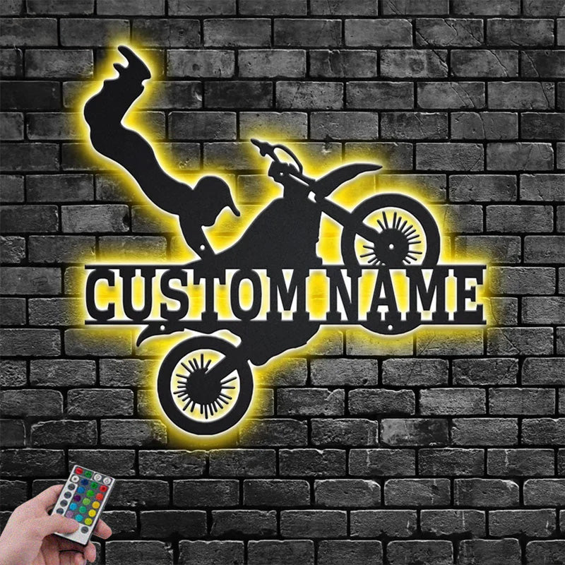 Custom Name Dirt Bike Name Sign Metal Wall Signs With RGB Led Light