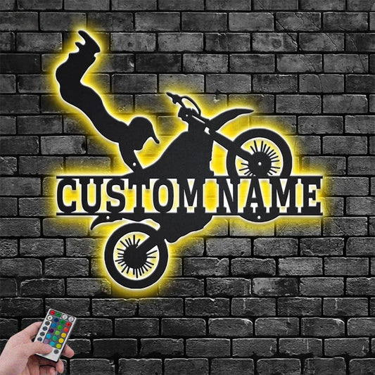 Custom Name Dirt Bike Name Sign Metal Wall Signs With RGB Led Light