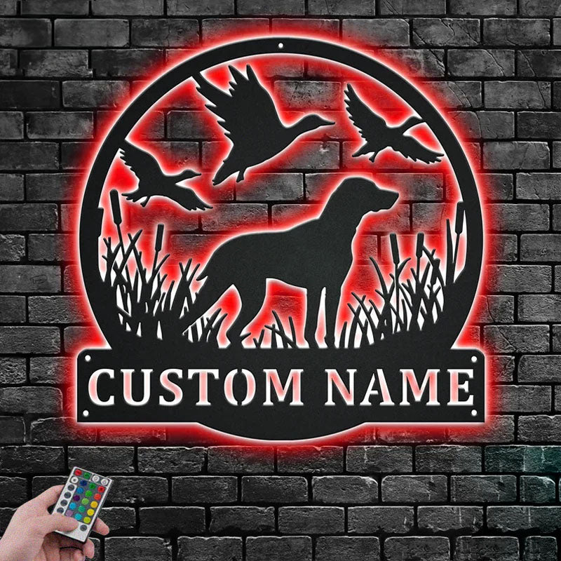 Custom Name Dog Hunter Name Sign Decoration For Room, Metal Wall Signs With RGB Led Light