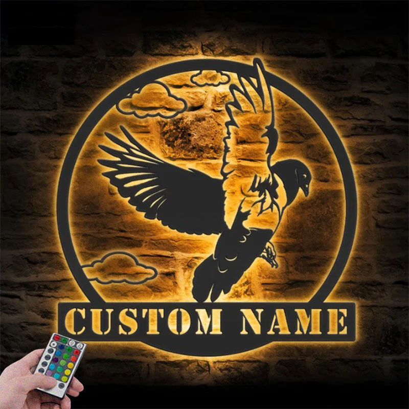 Custom Name Dove Pet Homing Bird Name Sign Home Decor, Metal Wall Signs With RGB Led Light