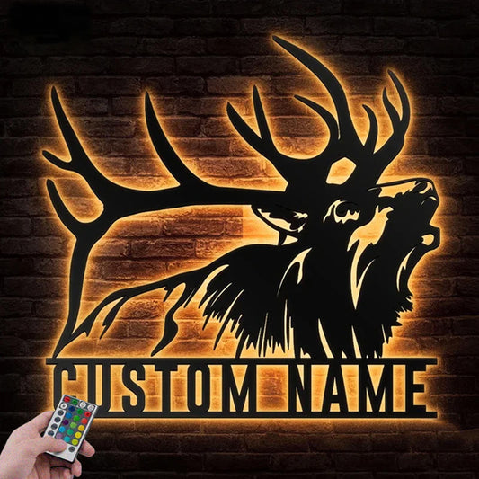 Custom Name ELK Deer Head Metal Wall Signs With RGB Led Light