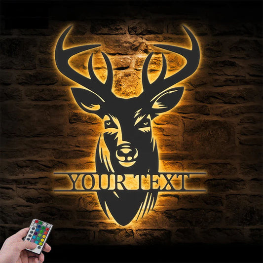 Custom Name ELK Deer Hunting, Metal Wall Signs With RGB Led Light