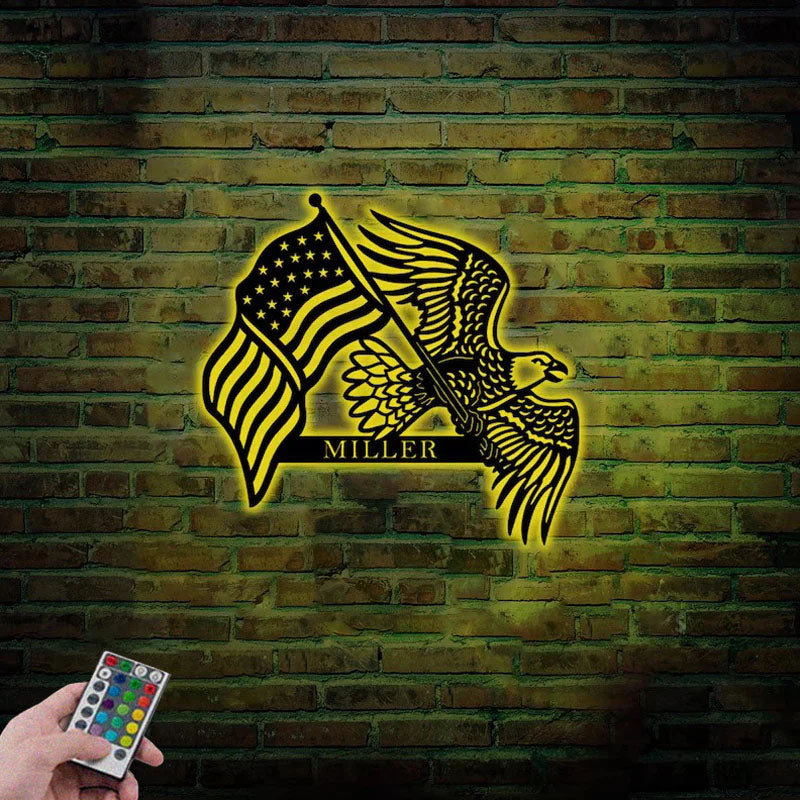 Custom Name Eagle Metal Sign Decor, Wall Hanging Decor, Metal Wall Signs With RGB Led Light