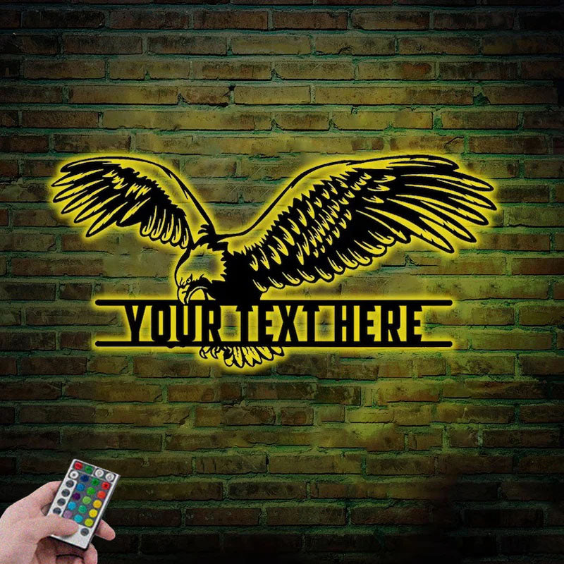 Custom Name Eagle Metal Wall Signs With RGB Led Light