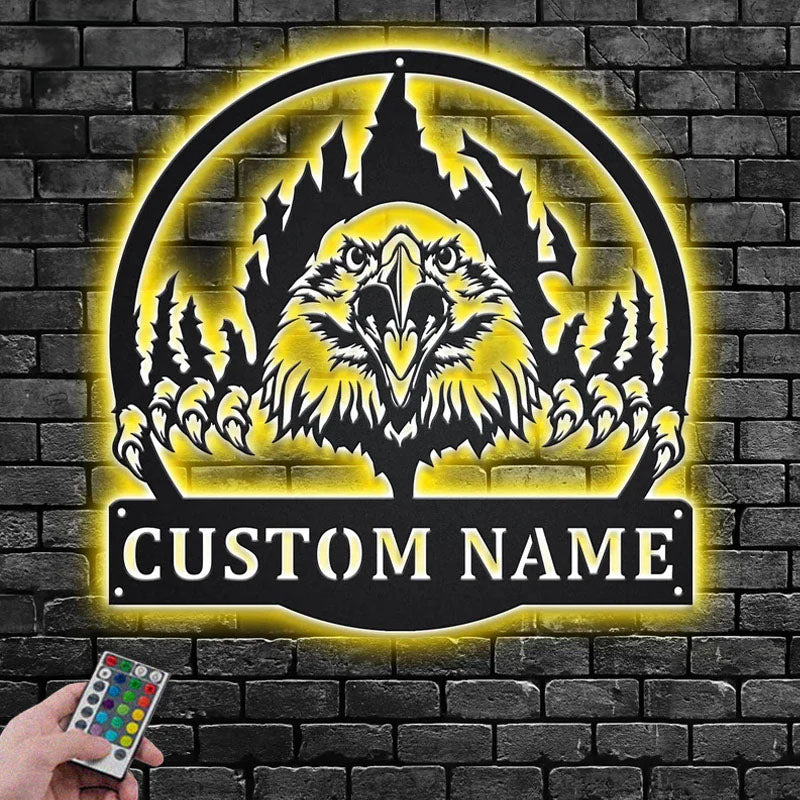Custom Name Eagle Name Sign Decoration For Room, Metal Wall Signs With RGB Led Light