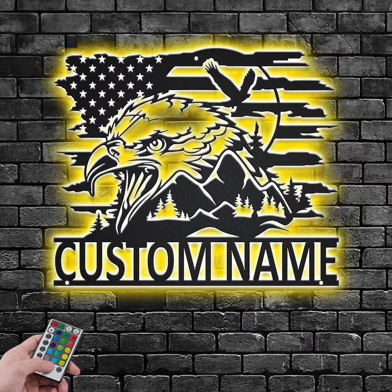 Custom Name Eagle Name Sign Decoration For Room, Metal Wall Signs With RGB Led Light