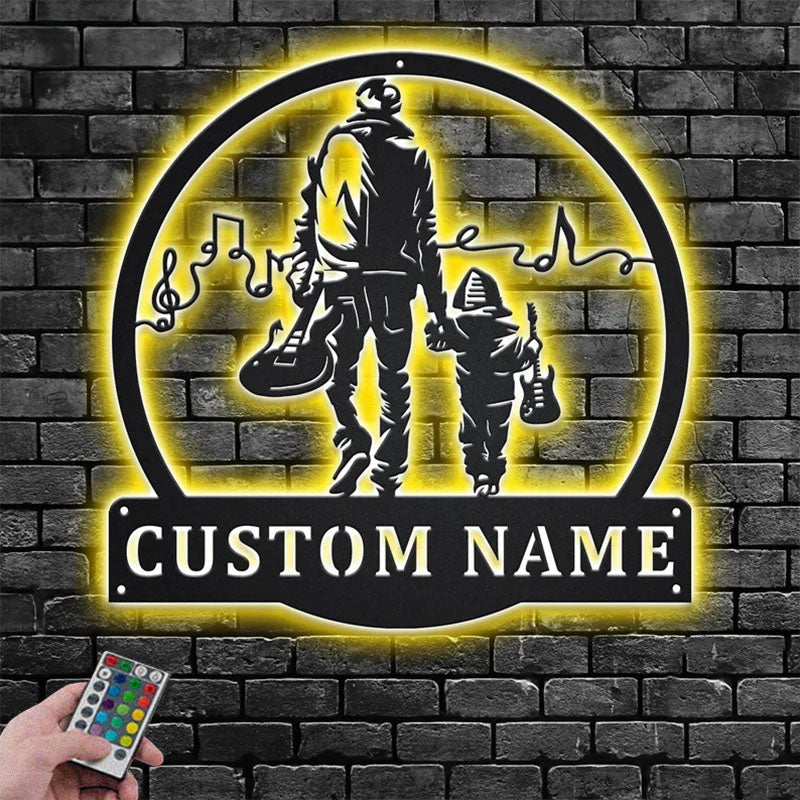 Custom Name Electric Guitar Name Sign Decoration For Room, Metal Wall Signs With RGB Led Light