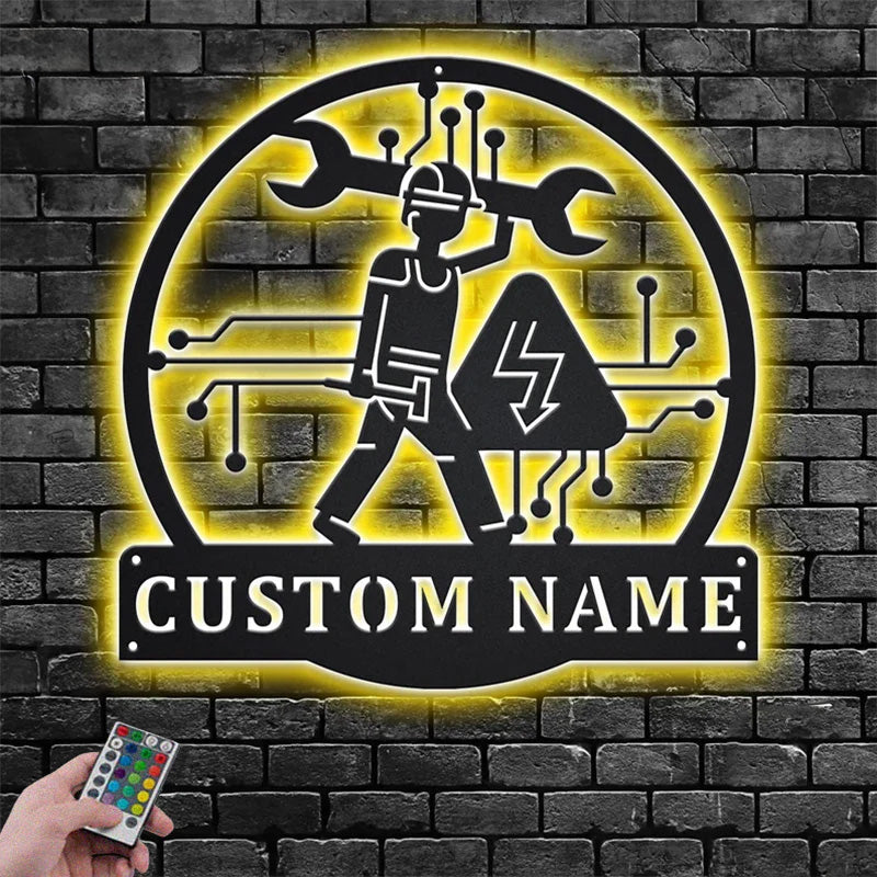 Custom Name Electrical Engineering Metal Wall Signs With RGB Led Light