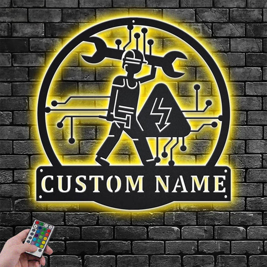 Custom Name Electrical Engineering Metal Wall Signs With RGB Led Light