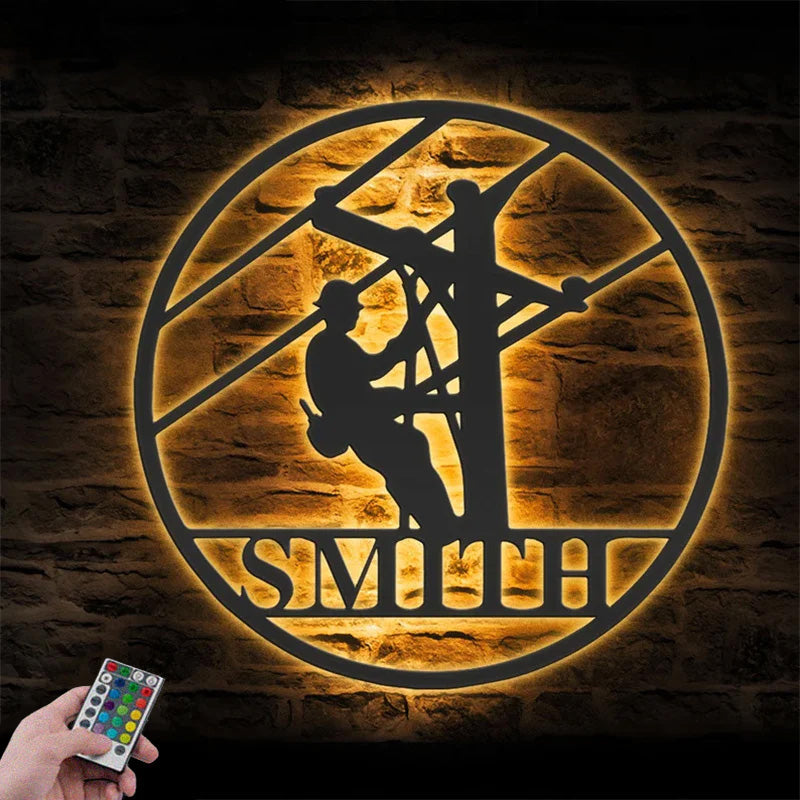 Custom Name Electrician Decoration Metal Wall Signs With RGB Led Light