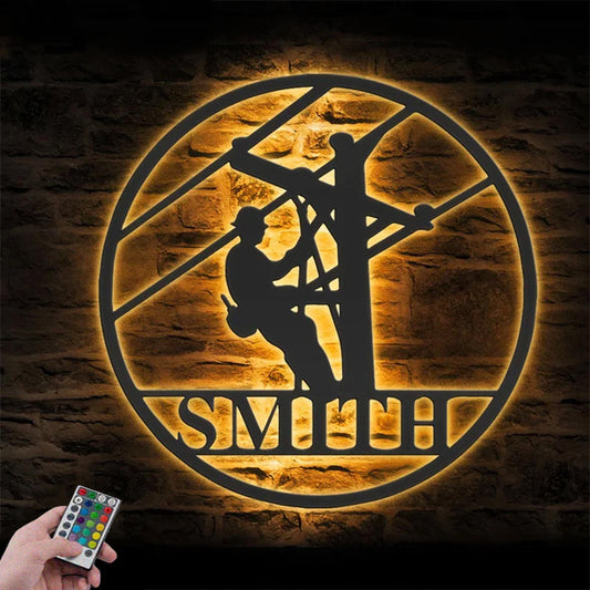 Custom Name Electrician Decoration Metal Wall Signs With RGB Led Light