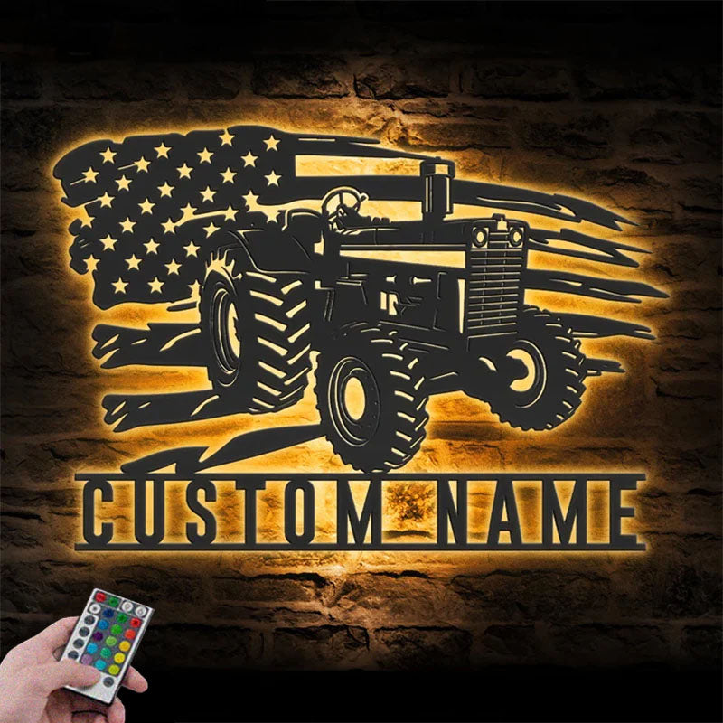 Custom Name Farm Tractor Name Sign Home Decor Farm Truck, Metal Wall Signs With RGB Led Light