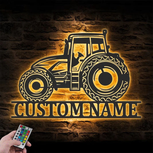 Custom Name Farm Tractor Name Sign Home Decor Farm Truck, Metal Wall Signs With RGB Led Light
