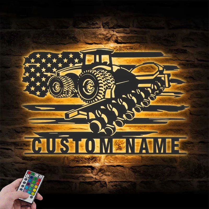 Custom Name Farm Tractor Planter Name Sign Home Decor Farm, Metal Wall Signs With RGB Led Light