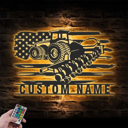 Custom Name Farm Tractor Planter Name Sign Home Decor Farm, Metal Wall Signs With RGB Led Light