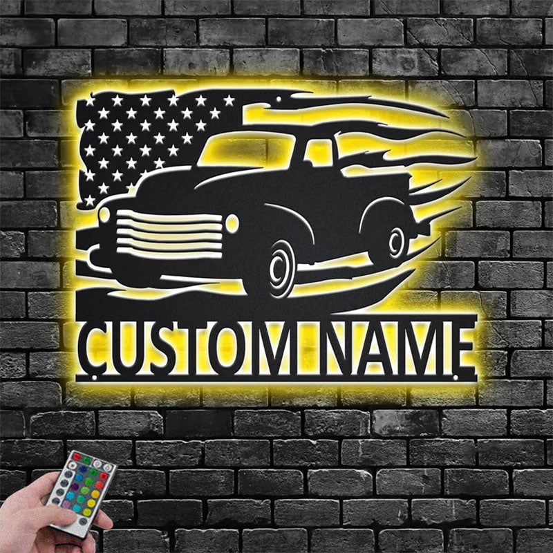Custom Name Farm Trucker Name Sign Decoration For Room,Metal Wall Signs With RGB Led Light