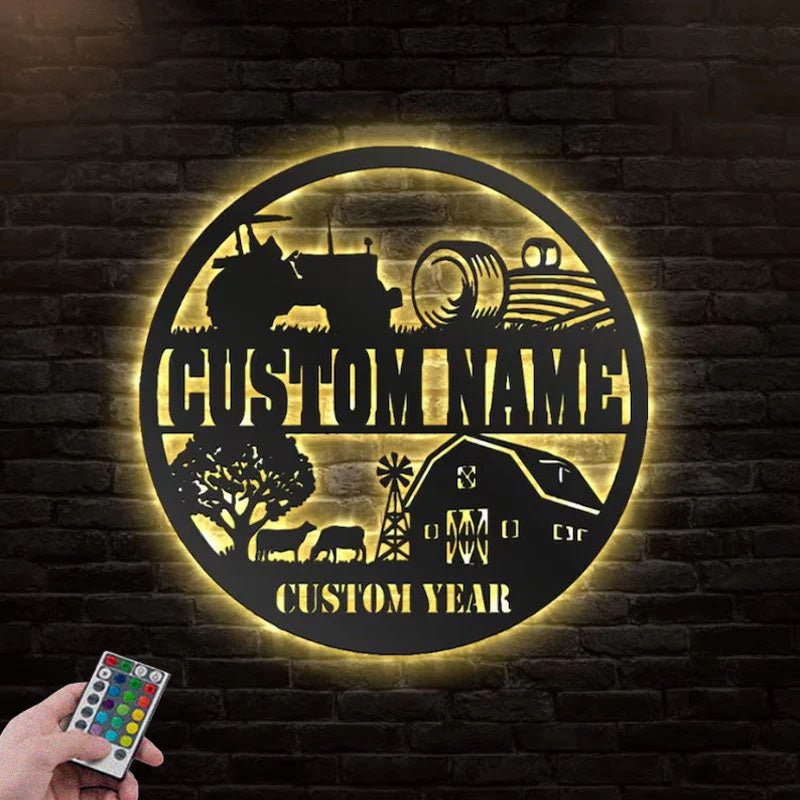 Custom Name Farmer Name Sign, Farmer Home Decor,Metal Wall Signs With RGB Led Light