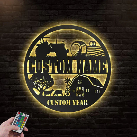 Custom Name Farmer Name Sign, Farmer Home Decor,Metal Wall Signs With RGB Led Light