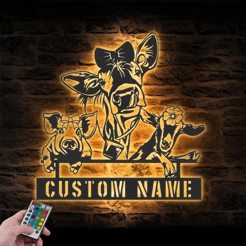 Custom Name Farmhouse Metal Wall Signs With RGB Led Light