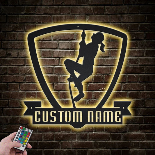 Custom Name Female Bodybuilder For Gym Room WeightLifting, Metal Wall Signs With RGB Led Light