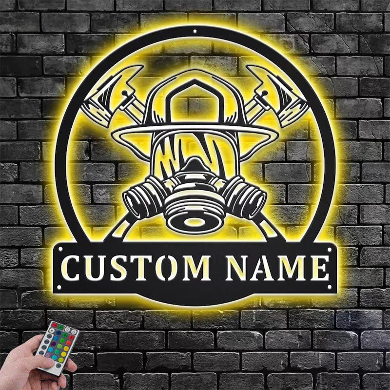 Custom Name Firefighter Name Sign Decoration For Room Metal Wall Signs With RGB Led Light