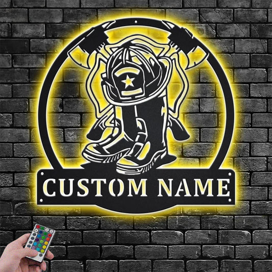Custom Name Firefighter Name Sign Metal Wall Signs With RGB Led Light