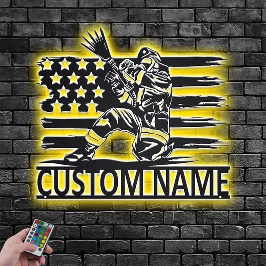 Custom Name Fireman Name Sign Decoration For Room Metal Wall Signs With RGB Led Light