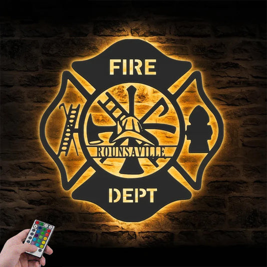 Custom Name Fireman Name Sign Home Decor Metal Wall Signs With RGB Led Light