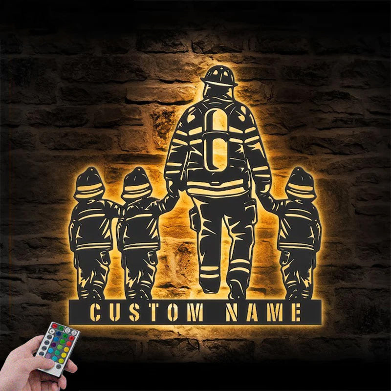 Custom Name Fireman Name Sign Home Decor Metal Wall Signs With RGB Led Light