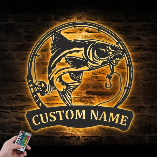 Custom Name Fisher Name Sign Home Decor Boy Girl Nursery Metal Wall Signs With RGB Led Light