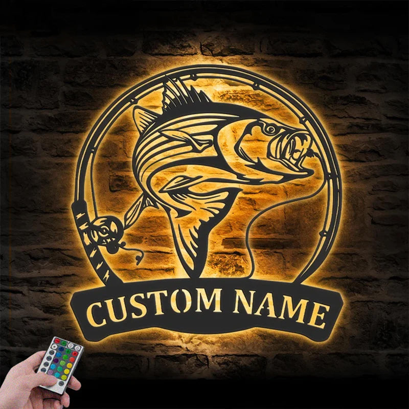 Custom Name Fisher Name Sign Home Decor Metal Wall Signs With RGB Led Light