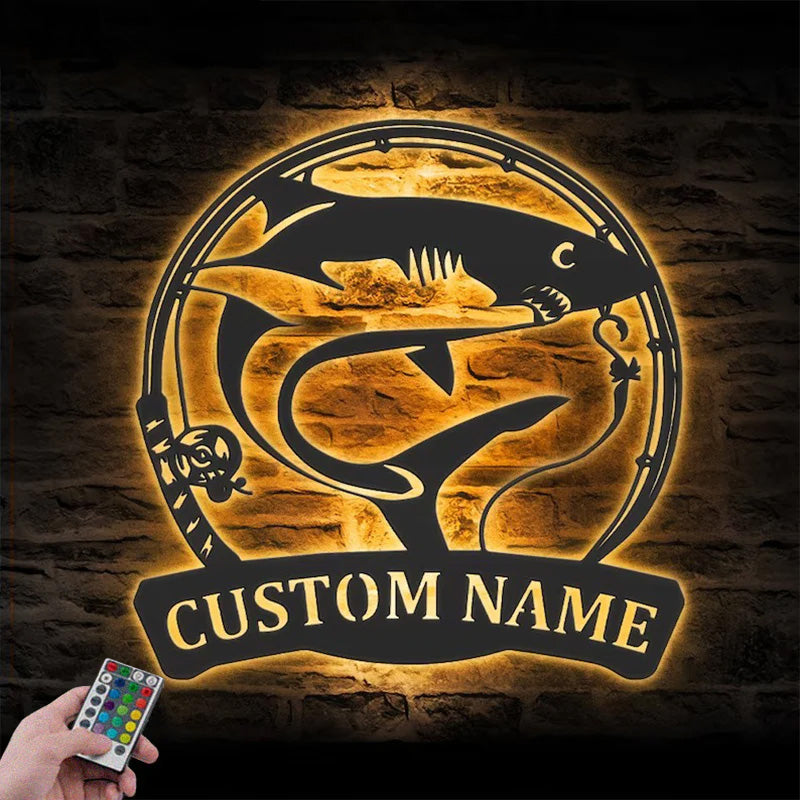 Custom Name Fisher Name Sign Home Decor Metal Wall Signs With RGB Led Light