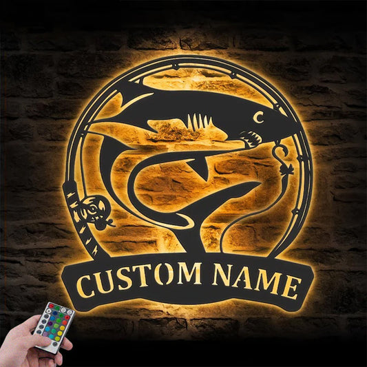 Custom Name Fisher Name Sign Home Decor Metal Wall Signs With RGB Led Light