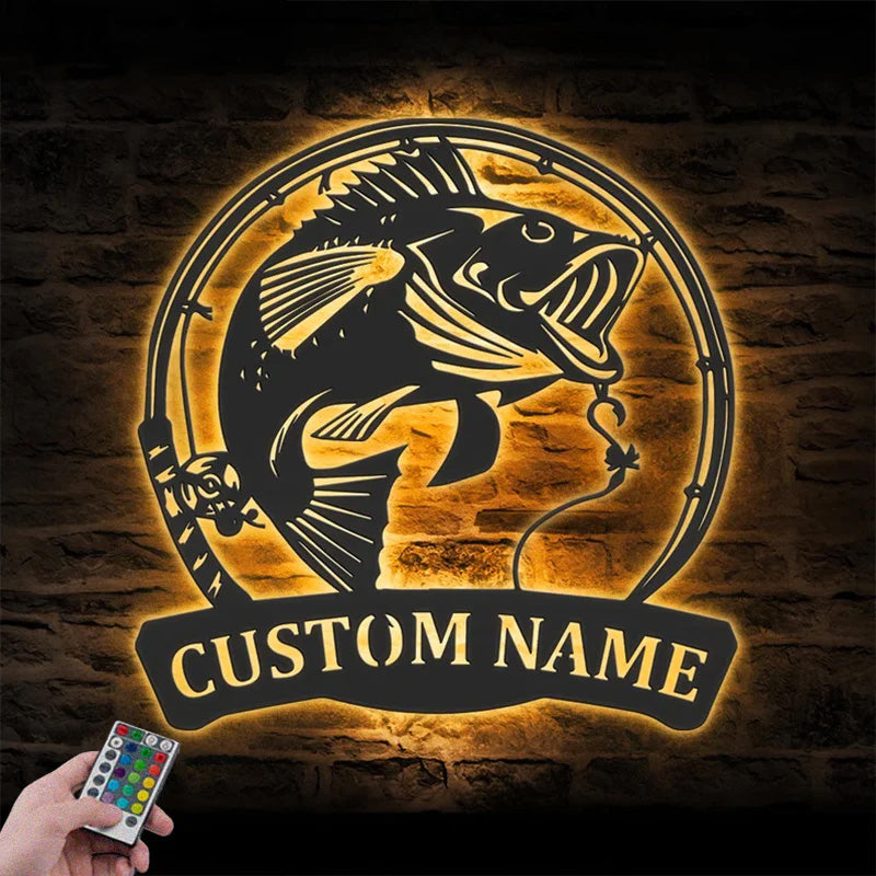 Custom Name Fisher Name Sign Home Decor Metal Wall Signs With RGB Led Light