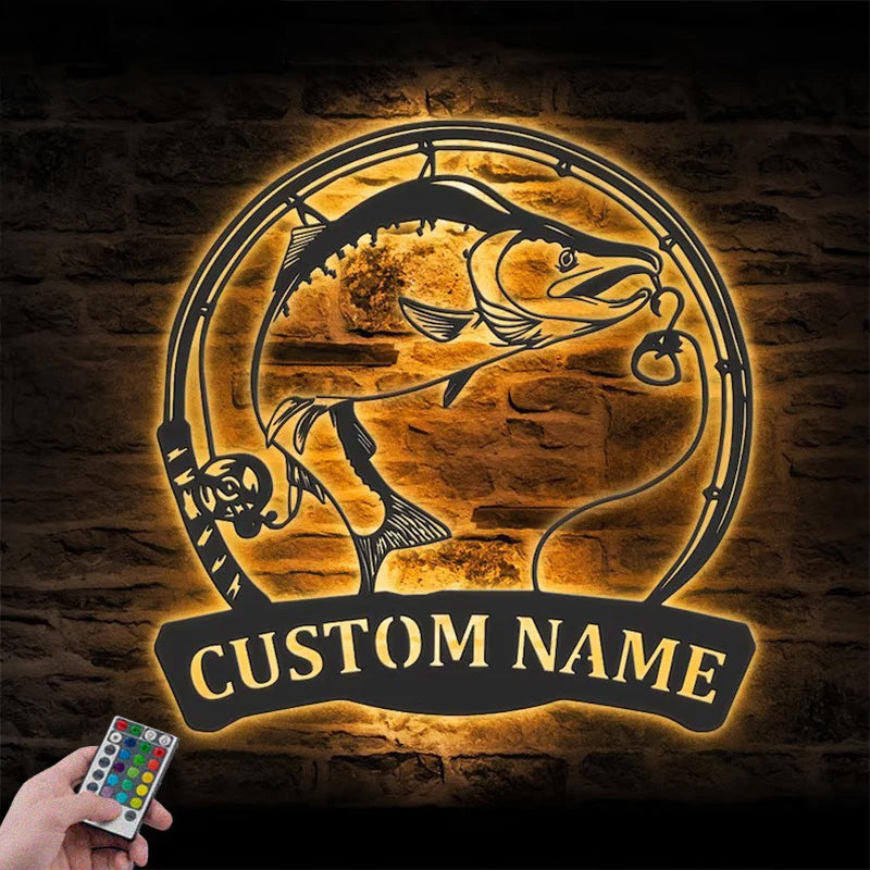 Custom Name Fisher Name Sign Home Decor Metal Wall Signs With RGB Led Light