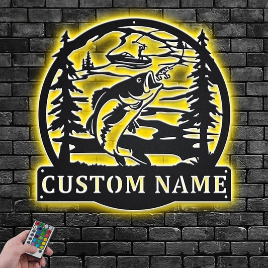 Custom Name Fisherman Name Sign Decoration For Room Metal Wall Signs With RGB Led Light