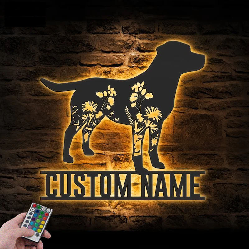 Custom Name Flower Dog Lover Name Sign Home Decor Metal Wall Signs With RGB Led Light