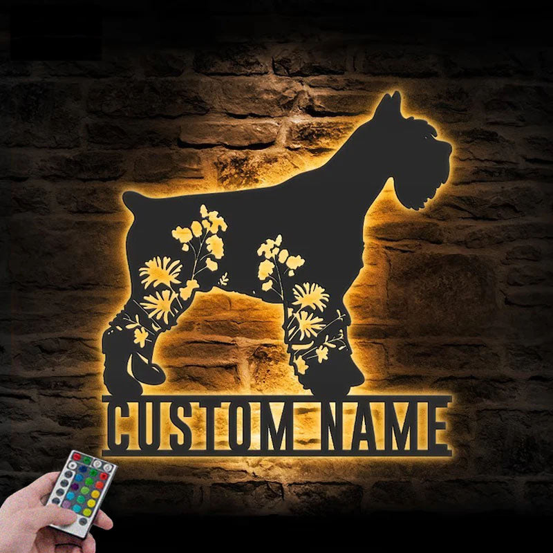 Custom Name Flower Dog Lover Name Sign Home Decor, Metal Wall Signs With RGB Led Light