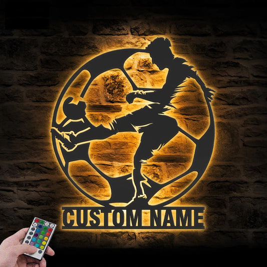 Custom Name Football Player Lover Sign Home Decor, Metal Wall Signs With RGB Led Light