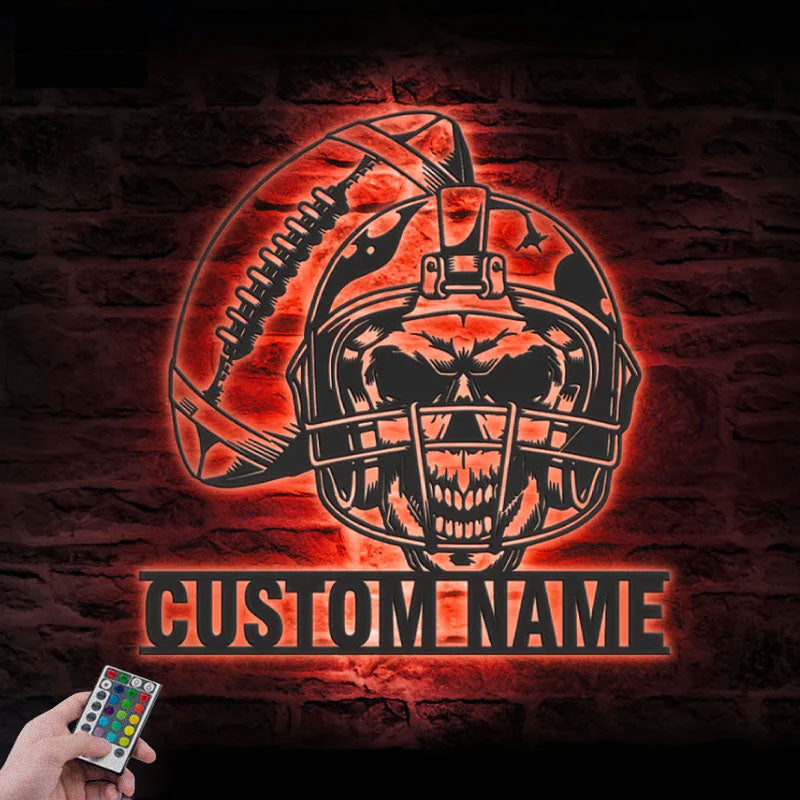 Custom Name Football Player Name Sign Decoration, Metal Wall Signs With RGB Led Light
