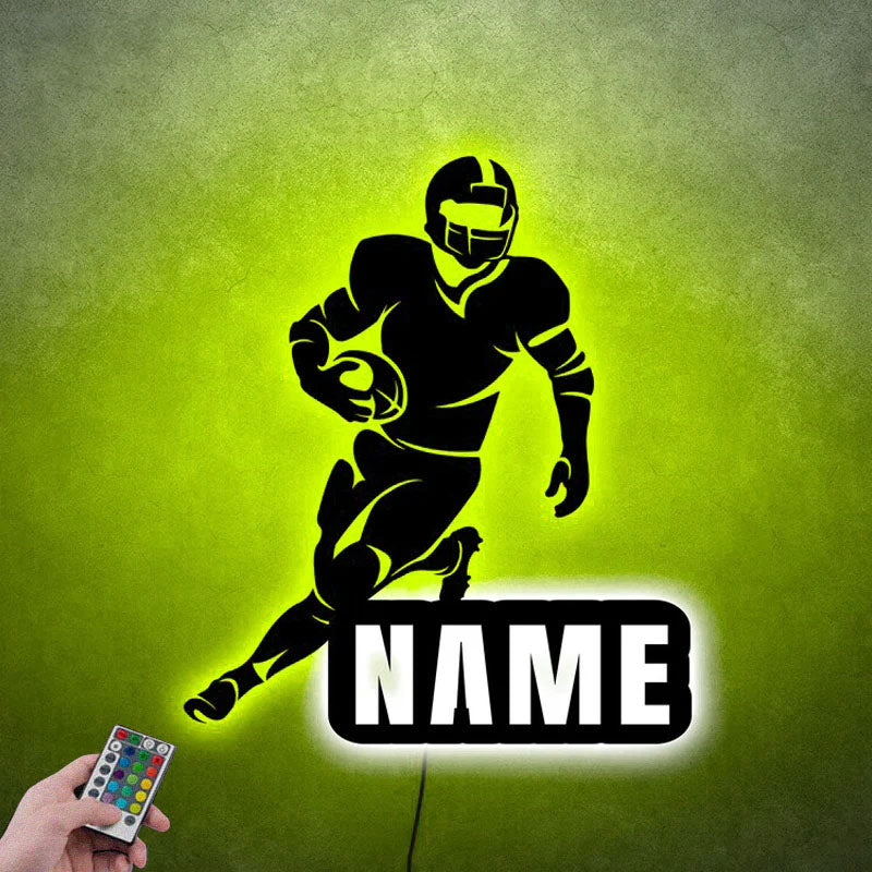 Custom Name Football Player Name Sign For Wall, PMetal Wall Signs With RGB Led Light