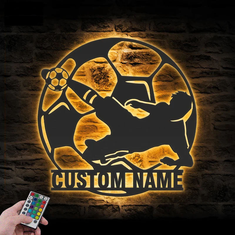 Custom Name Football Player Name Sign Home Decor, Metal Wall Signs With RGB Led Light