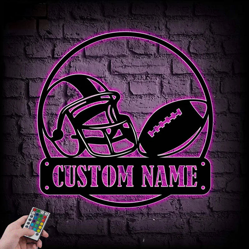 Custom Name Football Player Name Sign, Metal Wall Signs With RGB Led Light