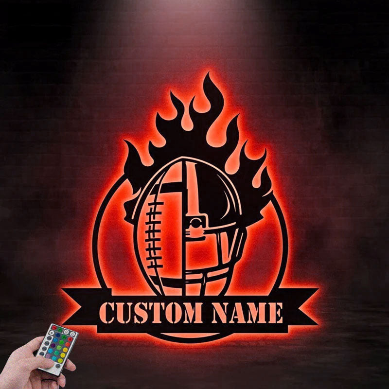 Custom Name Football Player Name Sign, Metal Wall Signs With RGB Led Light