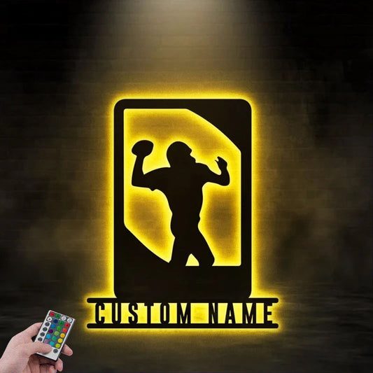 Custom Name Football Player Name Sign, Metal Wall Signs With RGB Led Light