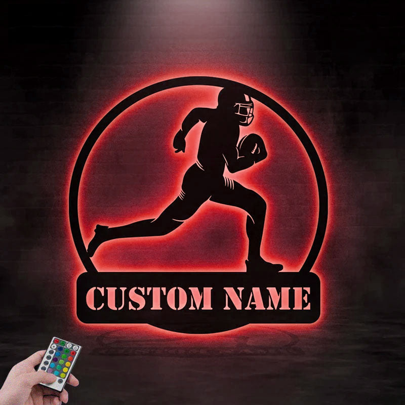 Custom Name Football Player Name Sign, Metal Wall Signs With RGB Led Light