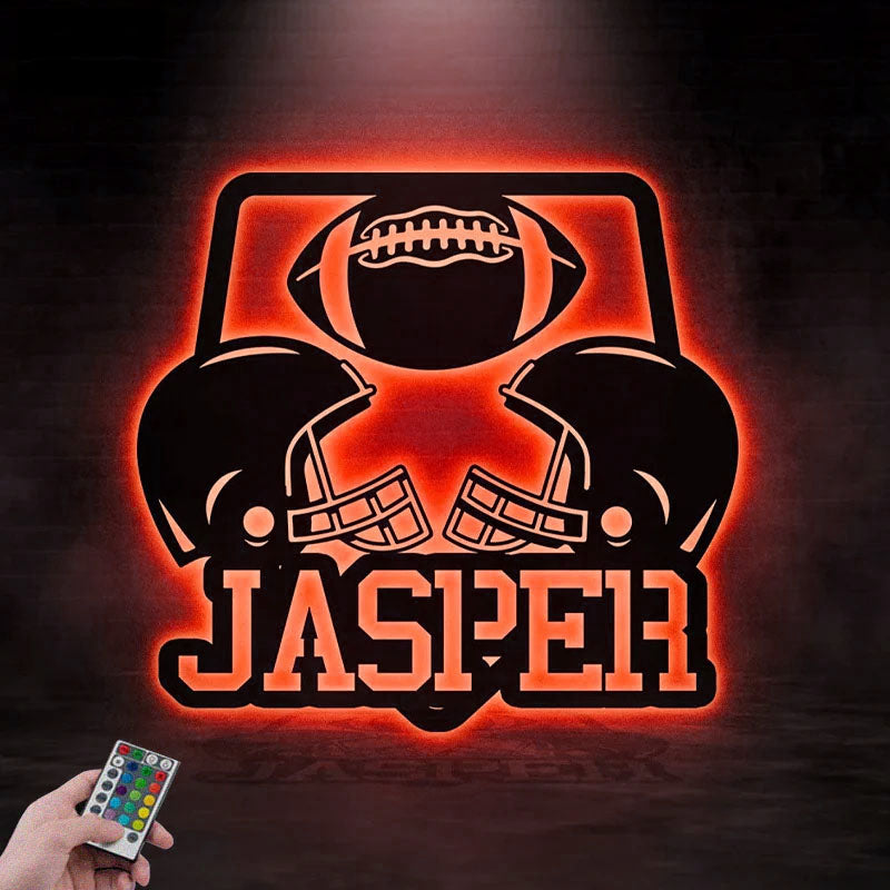 Custom Name Football Team, Football Room Decor, Metal Wall Signs With RGB Led Light