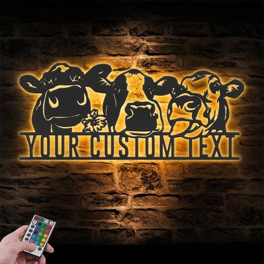 Custom Name Funny Calf Farm Name Sign Home Decor Heifer Barn, Metal Wall Signs With RGB Led Light